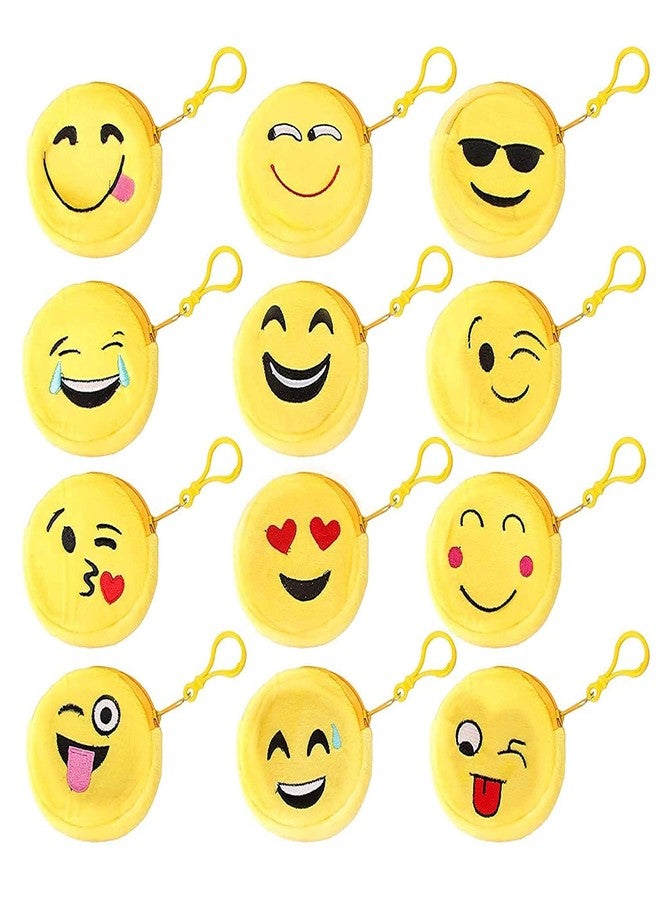 IGNOTO Emoji Pouch Mini Cute Round Face Smiley Purse for Earphone, Coins || Best Gifts for Birthday || Keychain for All Age Group (Assorted)(Pack of 12) - Image 1